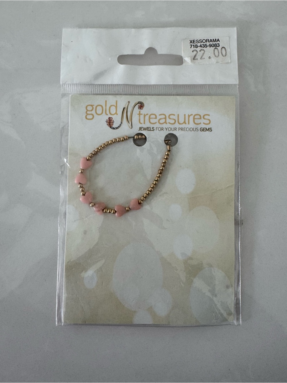 Gold N Treasures Gold Beaded Bracelet w Pink Heart Accents Size 3-9 Months